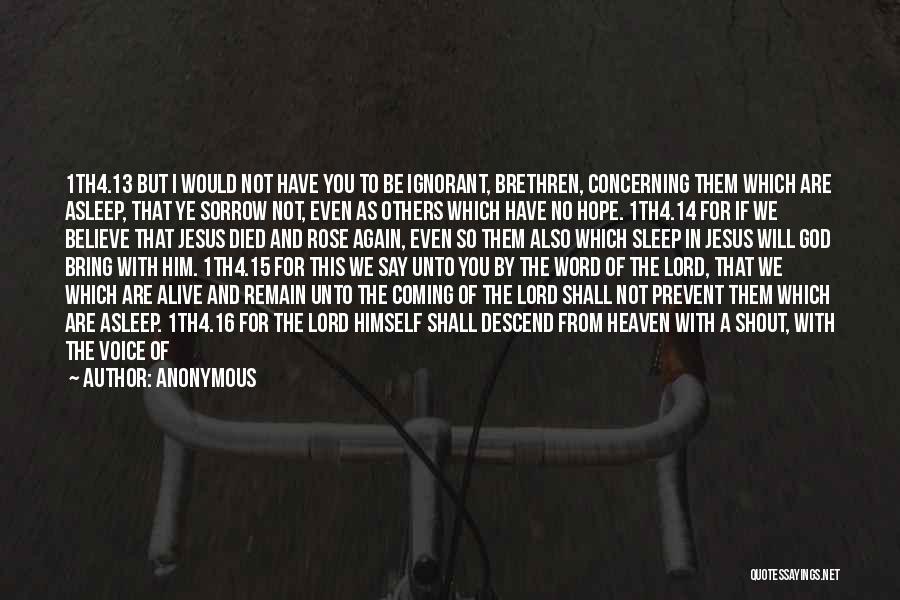 Anonymous Quotes: 1th4.13 But I Would Not Have You To Be Ignorant, Brethren, Concerning Them Which Are Asleep, That Ye Sorrow Not,