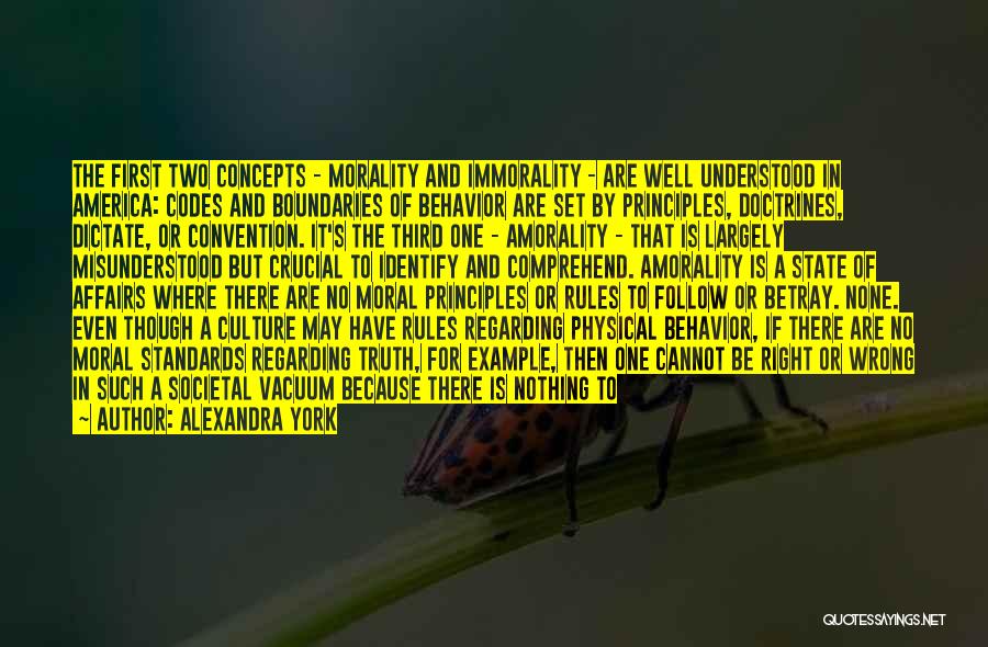 Alexandra York Quotes: The First Two Concepts - Morality And Immorality - Are Well Understood In America: Codes And Boundaries Of Behavior Are