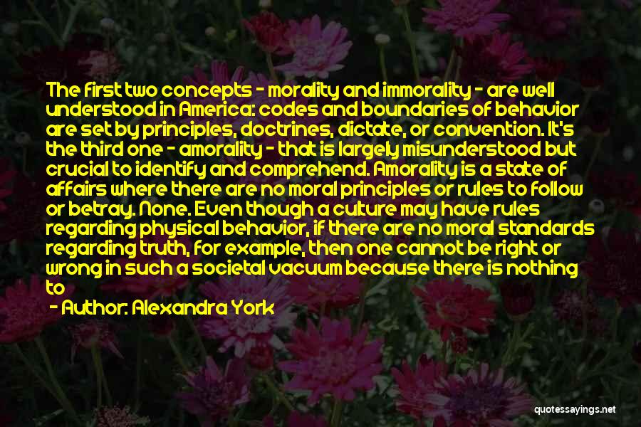 Alexandra York Quotes: The First Two Concepts - Morality And Immorality - Are Well Understood In America: Codes And Boundaries Of Behavior Are