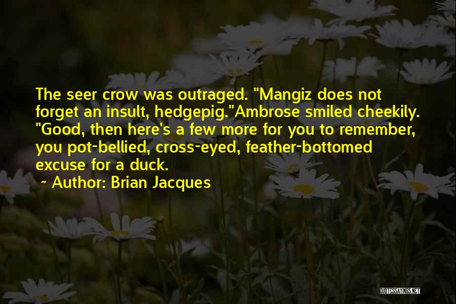 Brian Jacques Quotes: The Seer Crow Was Outraged. Mangiz Does Not Forget An Insult, Hedgepig.ambrose Smiled Cheekily. Good, Then Here's A Few More