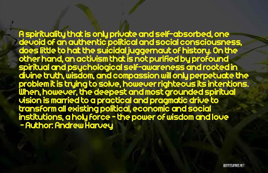 Andrew Harvey Quotes: A Spirituality That Is Only Private And Self-absorbed, One Devoid Of An Authentic Political And Social Consciousness, Does Little To