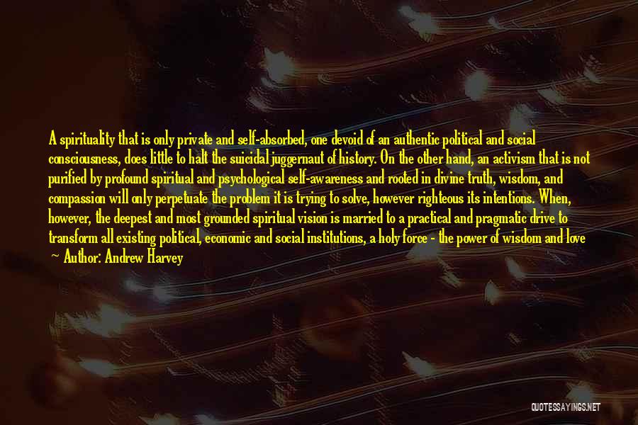 Andrew Harvey Quotes: A Spirituality That Is Only Private And Self-absorbed, One Devoid Of An Authentic Political And Social Consciousness, Does Little To