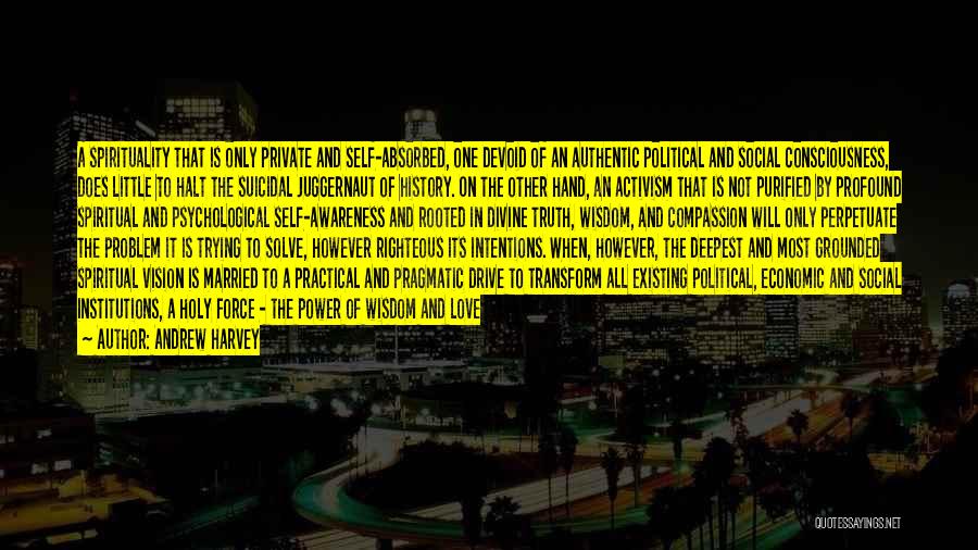 Andrew Harvey Quotes: A Spirituality That Is Only Private And Self-absorbed, One Devoid Of An Authentic Political And Social Consciousness, Does Little To