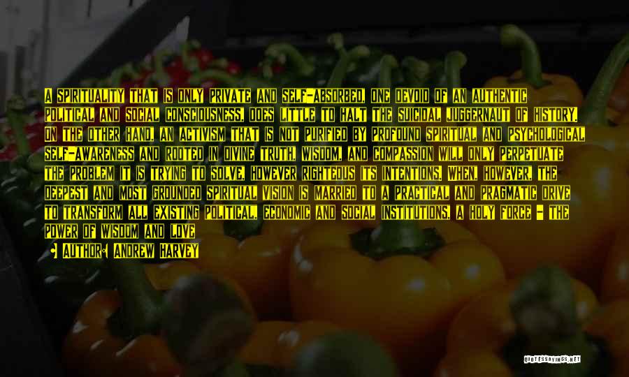 Andrew Harvey Quotes: A Spirituality That Is Only Private And Self-absorbed, One Devoid Of An Authentic Political And Social Consciousness, Does Little To