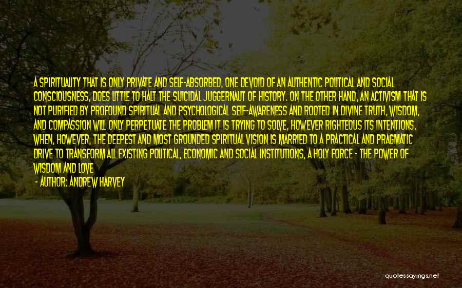 Andrew Harvey Quotes: A Spirituality That Is Only Private And Self-absorbed, One Devoid Of An Authentic Political And Social Consciousness, Does Little To