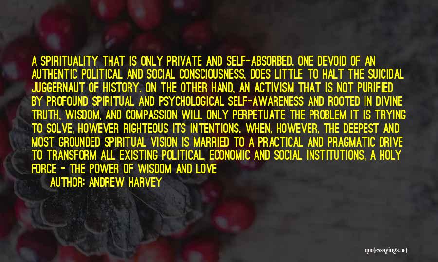 Andrew Harvey Quotes: A Spirituality That Is Only Private And Self-absorbed, One Devoid Of An Authentic Political And Social Consciousness, Does Little To