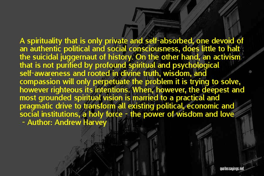 Andrew Harvey Quotes: A Spirituality That Is Only Private And Self-absorbed, One Devoid Of An Authentic Political And Social Consciousness, Does Little To