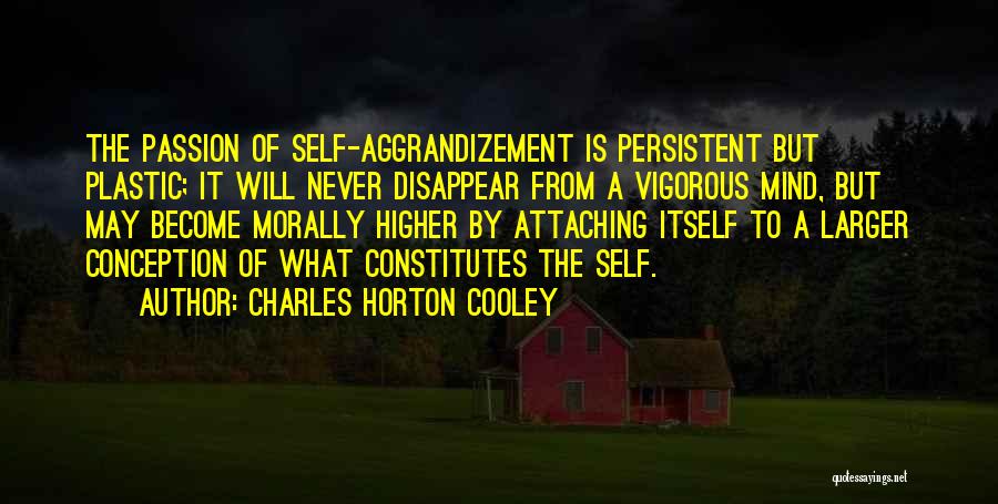 Charles Horton Cooley Quotes: The Passion Of Self-aggrandizement Is Persistent But Plastic; It Will Never Disappear From A Vigorous Mind, But May Become Morally