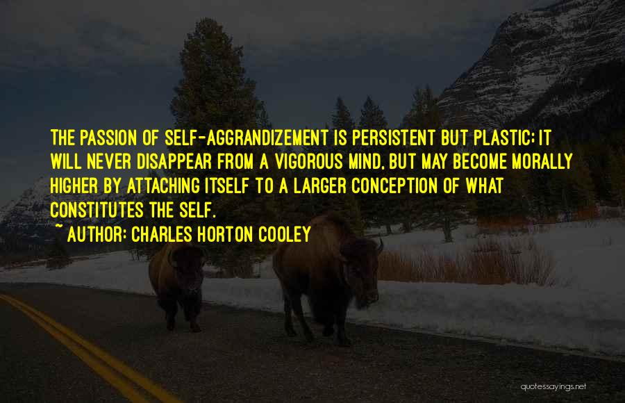 Charles Horton Cooley Quotes: The Passion Of Self-aggrandizement Is Persistent But Plastic; It Will Never Disappear From A Vigorous Mind, But May Become Morally