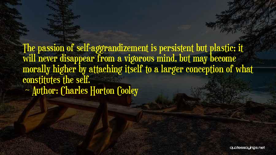 Charles Horton Cooley Quotes: The Passion Of Self-aggrandizement Is Persistent But Plastic; It Will Never Disappear From A Vigorous Mind, But May Become Morally
