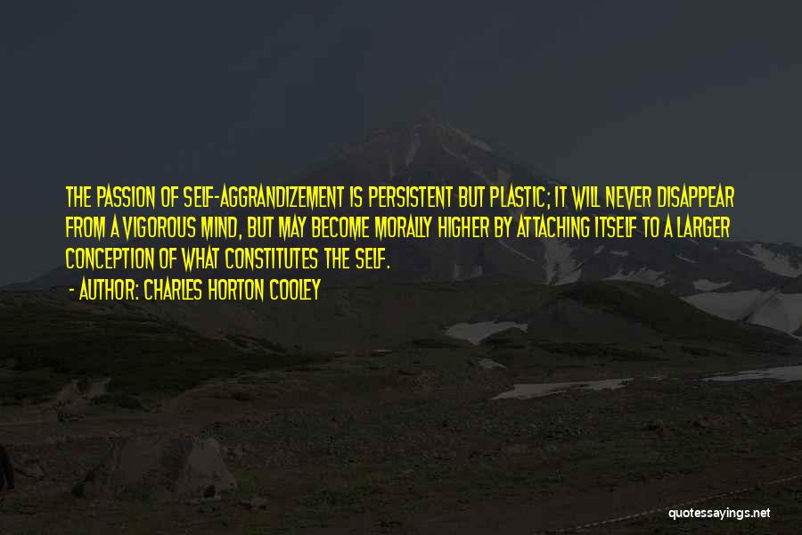 Charles Horton Cooley Quotes: The Passion Of Self-aggrandizement Is Persistent But Plastic; It Will Never Disappear From A Vigorous Mind, But May Become Morally