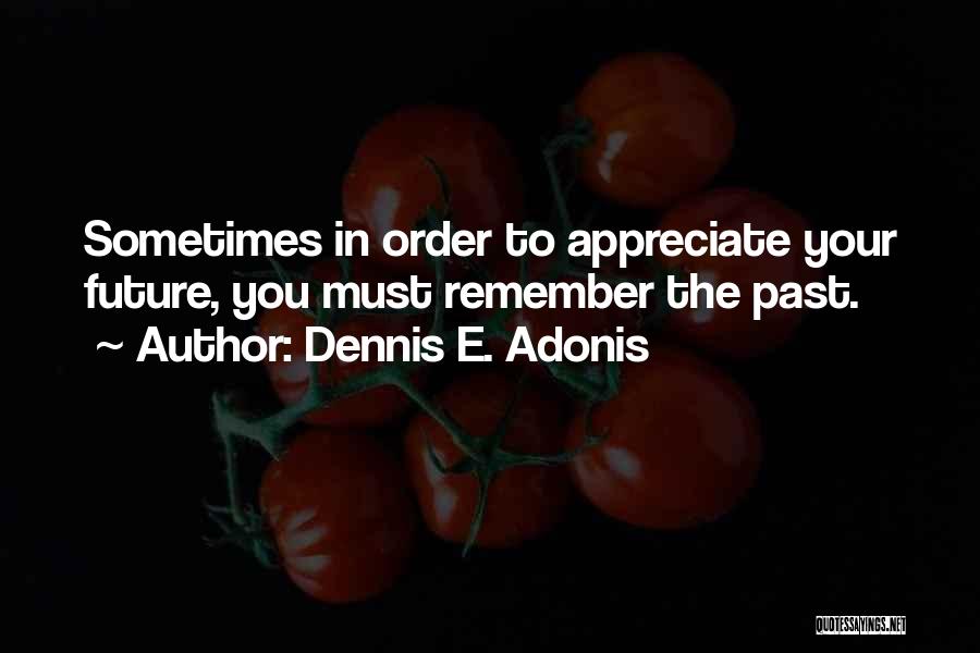 Dennis E. Adonis Quotes: Sometimes In Order To Appreciate Your Future, You Must Remember The Past.