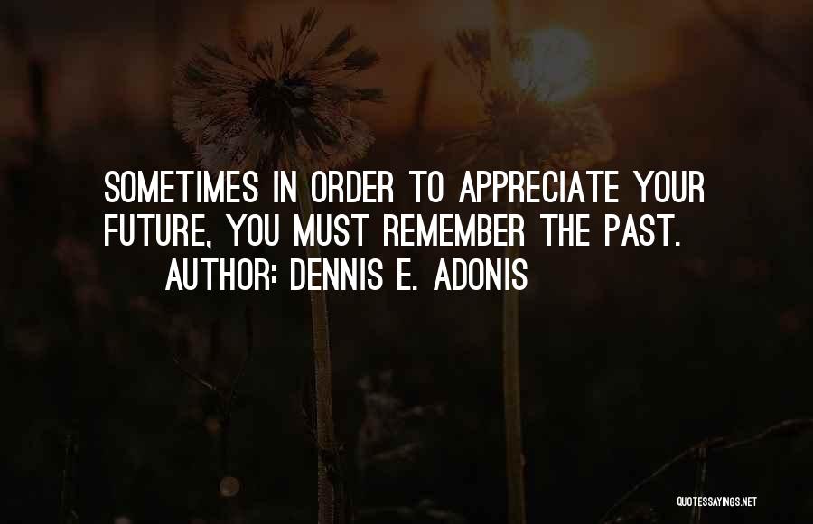 Dennis E. Adonis Quotes: Sometimes In Order To Appreciate Your Future, You Must Remember The Past.