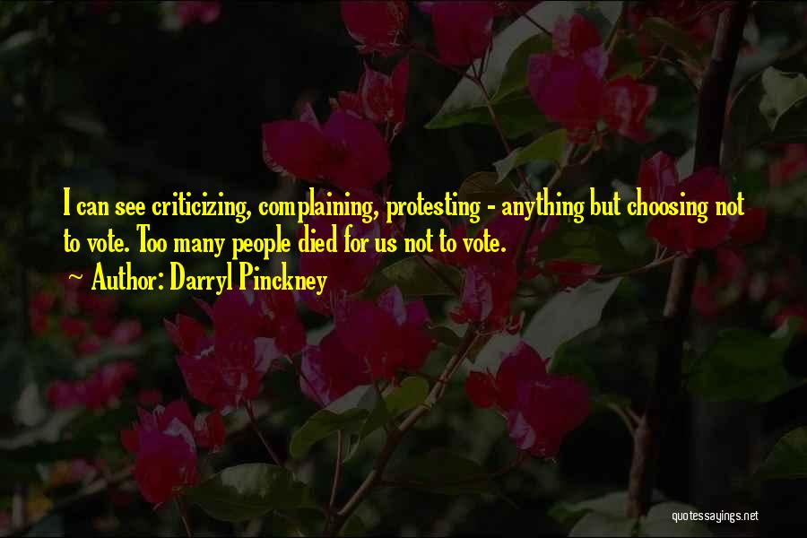 Darryl Pinckney Quotes: I Can See Criticizing, Complaining, Protesting - Anything But Choosing Not To Vote. Too Many People Died For Us Not