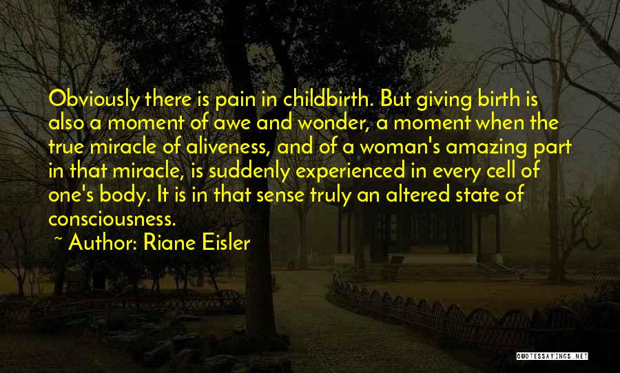 Riane Eisler Quotes: Obviously There Is Pain In Childbirth. But Giving Birth Is Also A Moment Of Awe And Wonder, A Moment When