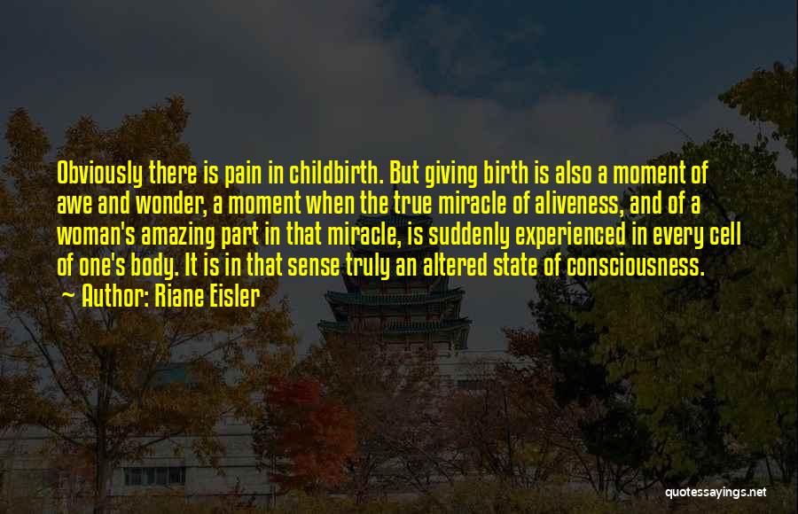 Riane Eisler Quotes: Obviously There Is Pain In Childbirth. But Giving Birth Is Also A Moment Of Awe And Wonder, A Moment When