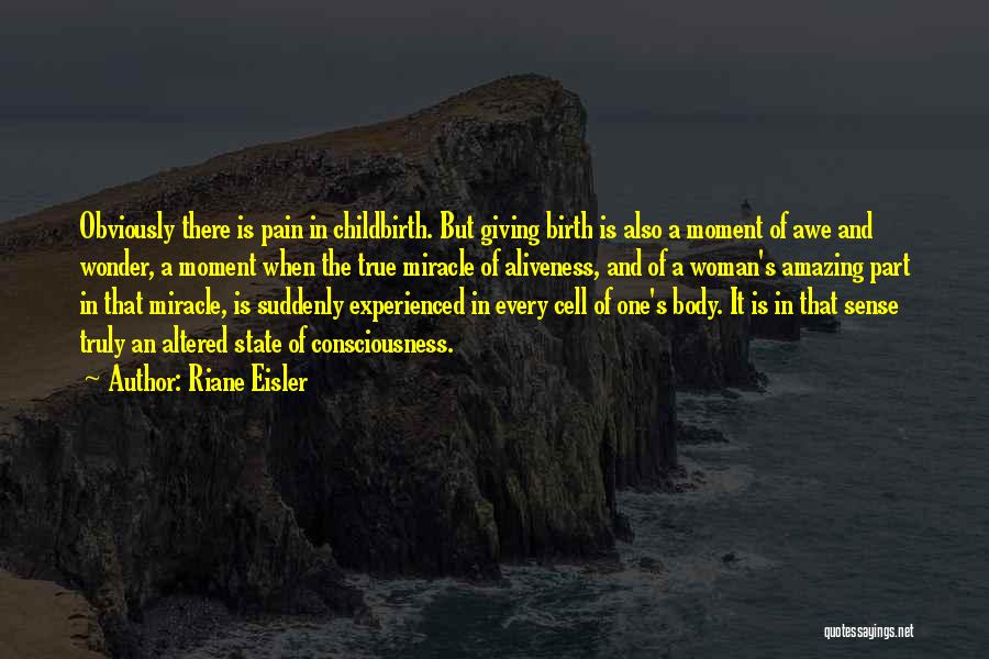 Riane Eisler Quotes: Obviously There Is Pain In Childbirth. But Giving Birth Is Also A Moment Of Awe And Wonder, A Moment When