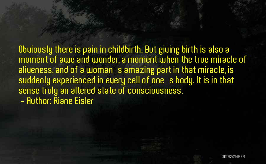 Riane Eisler Quotes: Obviously There Is Pain In Childbirth. But Giving Birth Is Also A Moment Of Awe And Wonder, A Moment When