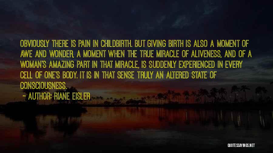 Riane Eisler Quotes: Obviously There Is Pain In Childbirth. But Giving Birth Is Also A Moment Of Awe And Wonder, A Moment When