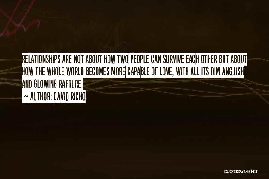 David Richo Quotes: Relationships Are Not About How Two People Can Survive Each Other But About How The Whole World Becomes More Capable