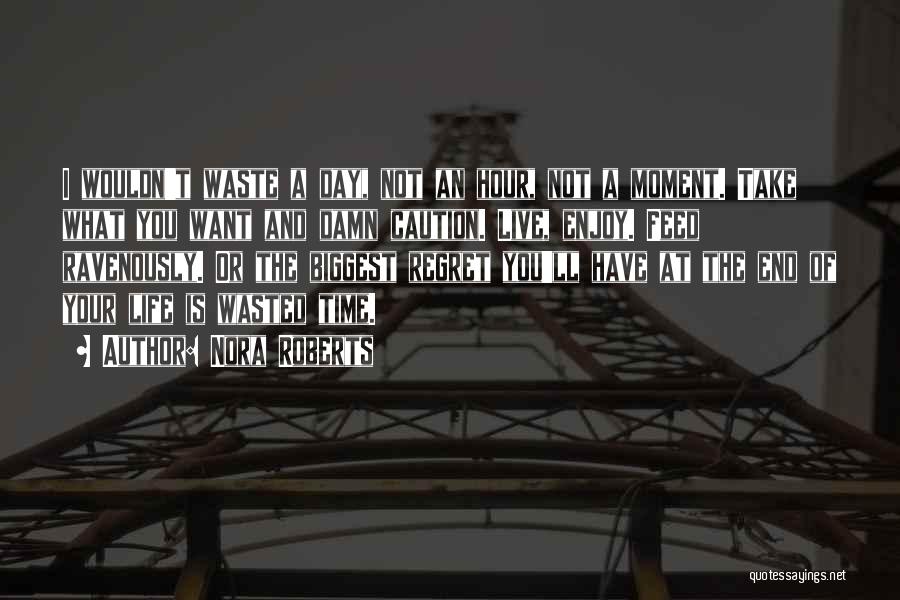 Nora Roberts Quotes: I Wouldn't Waste A Day, Not An Hour, Not A Moment. Take What You Want And Damn Caution. Live, Enjoy.