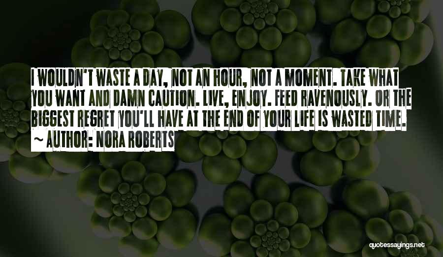 Nora Roberts Quotes: I Wouldn't Waste A Day, Not An Hour, Not A Moment. Take What You Want And Damn Caution. Live, Enjoy.