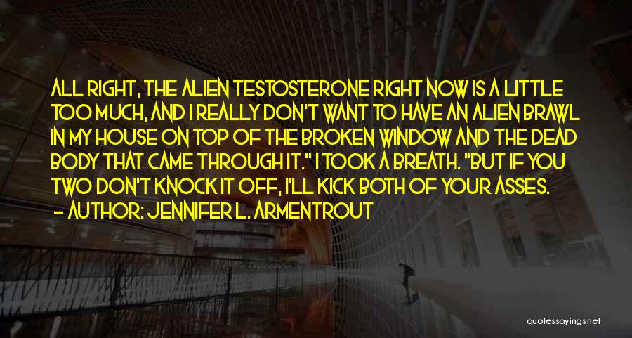 Jennifer L. Armentrout Quotes: All Right, The Alien Testosterone Right Now Is A Little Too Much, And I Really Don't Want To Have An