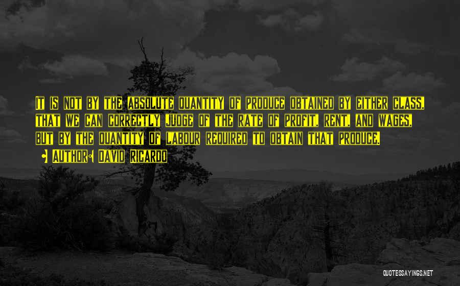 David Ricardo Quotes: It Is Not By The Absolute Quantity Of Produce Obtained By Either Class, That We Can Correctly Judge Of The