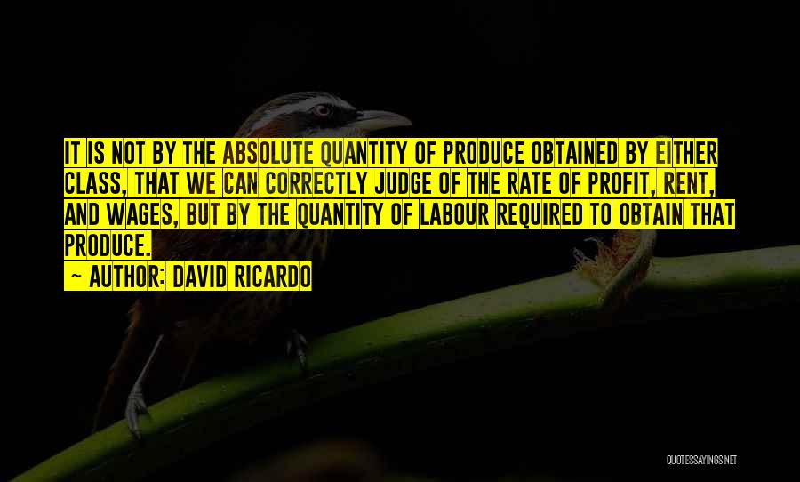 David Ricardo Quotes: It Is Not By The Absolute Quantity Of Produce Obtained By Either Class, That We Can Correctly Judge Of The