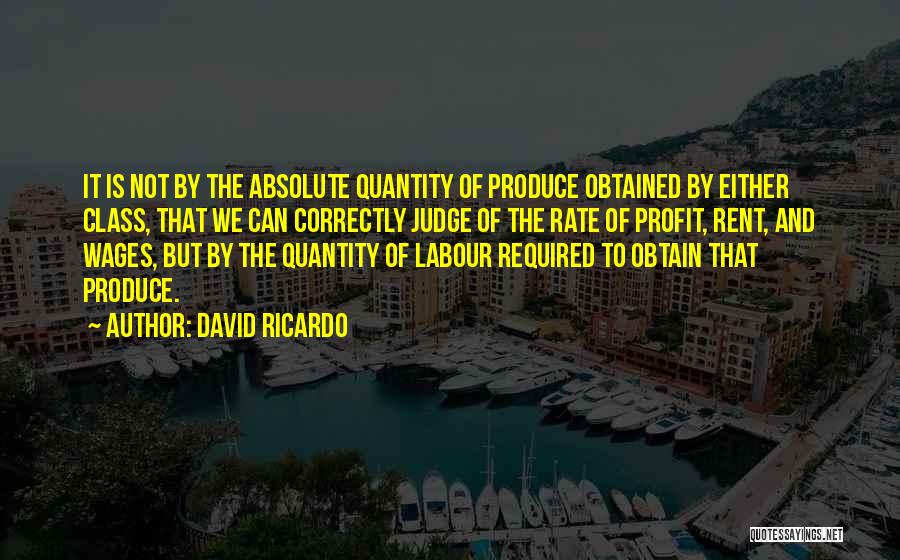 David Ricardo Quotes: It Is Not By The Absolute Quantity Of Produce Obtained By Either Class, That We Can Correctly Judge Of The