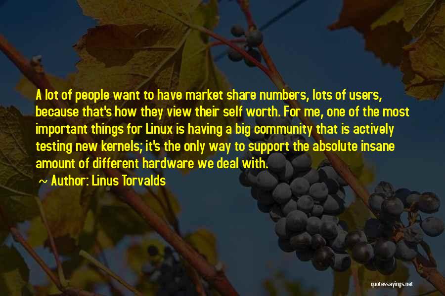 Linus Torvalds Quotes: A Lot Of People Want To Have Market Share Numbers, Lots Of Users, Because That's How They View Their Self
