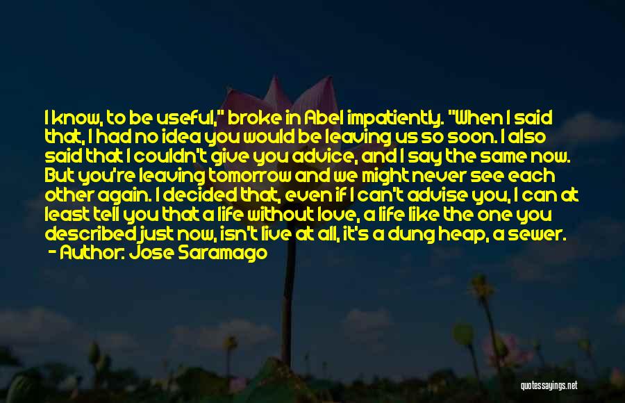 Jose Saramago Quotes: I Know, To Be Useful, Broke In Abel Impatiently. When I Said That, I Had No Idea You Would Be