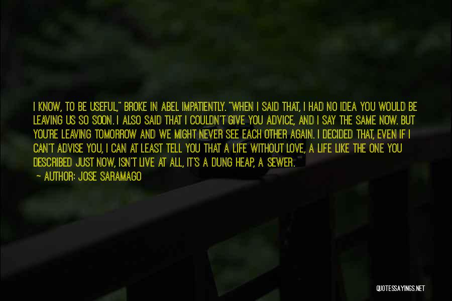 Jose Saramago Quotes: I Know, To Be Useful, Broke In Abel Impatiently. When I Said That, I Had No Idea You Would Be