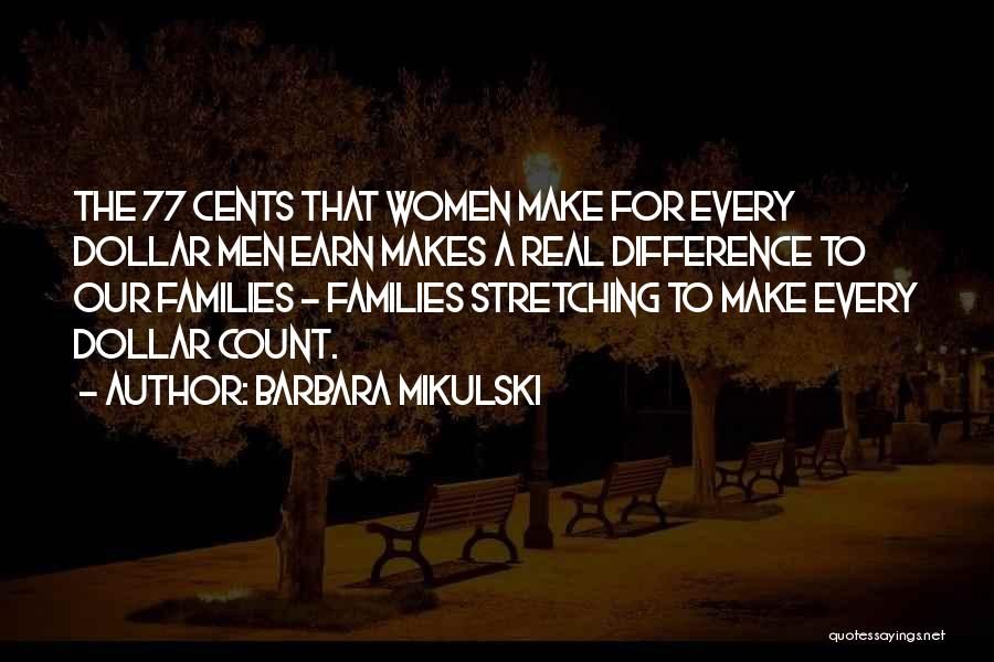 Barbara Mikulski Quotes: The 77 Cents That Women Make For Every Dollar Men Earn Makes A Real Difference To Our Families - Families