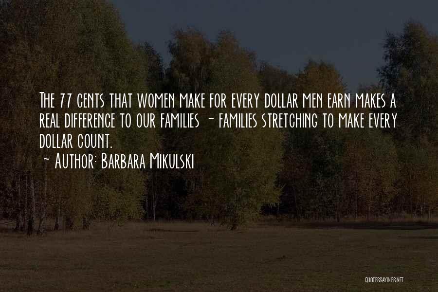 Barbara Mikulski Quotes: The 77 Cents That Women Make For Every Dollar Men Earn Makes A Real Difference To Our Families - Families