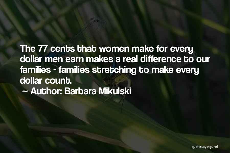 Barbara Mikulski Quotes: The 77 Cents That Women Make For Every Dollar Men Earn Makes A Real Difference To Our Families - Families