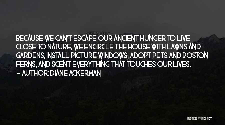 Diane Ackerman Quotes: Because We Can't Escape Our Ancient Hunger To Live Close To Nature, We Encircle The House With Lawns And Gardens,