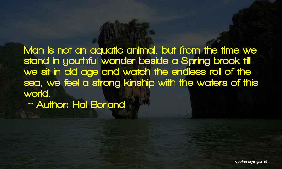 Hal Borland Quotes: Man Is Not An Aquatic Animal, But From The Time We Stand In Youthful Wonder Beside A Spring Brook Till