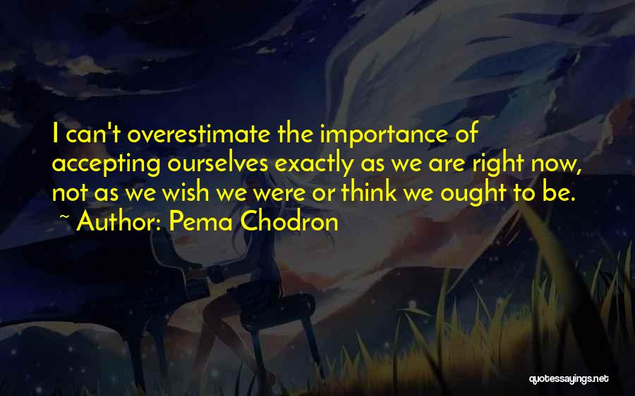 Pema Chodron Quotes: I Can't Overestimate The Importance Of Accepting Ourselves Exactly As We Are Right Now, Not As We Wish We Were