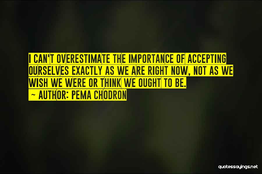 Pema Chodron Quotes: I Can't Overestimate The Importance Of Accepting Ourselves Exactly As We Are Right Now, Not As We Wish We Were