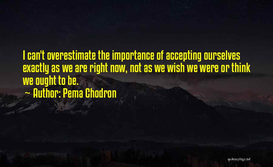 Pema Chodron Quotes: I Can't Overestimate The Importance Of Accepting Ourselves Exactly As We Are Right Now, Not As We Wish We Were