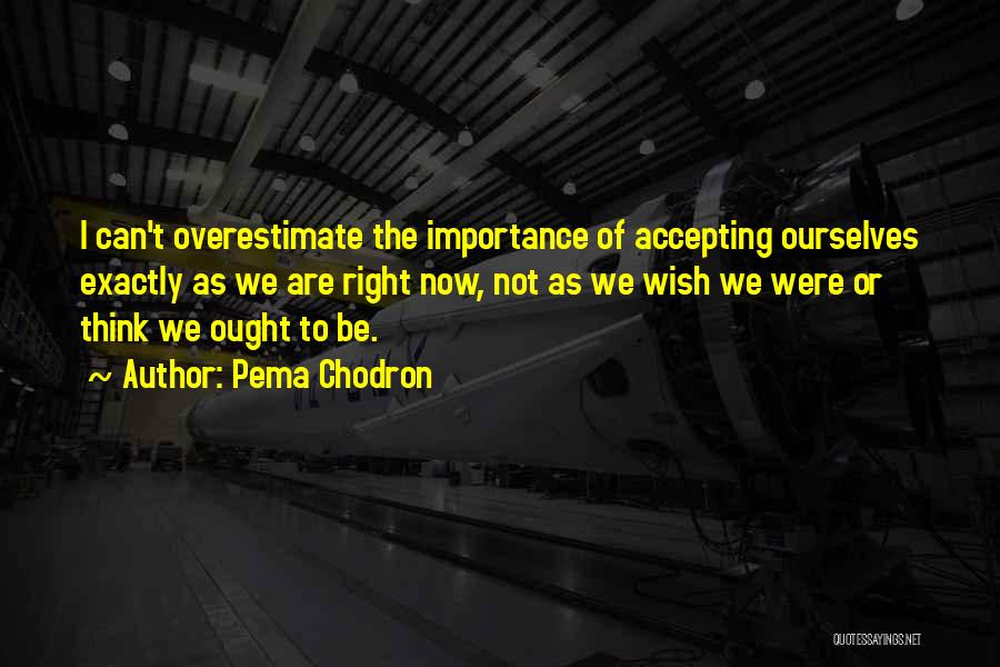 Pema Chodron Quotes: I Can't Overestimate The Importance Of Accepting Ourselves Exactly As We Are Right Now, Not As We Wish We Were