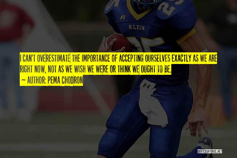 Pema Chodron Quotes: I Can't Overestimate The Importance Of Accepting Ourselves Exactly As We Are Right Now, Not As We Wish We Were