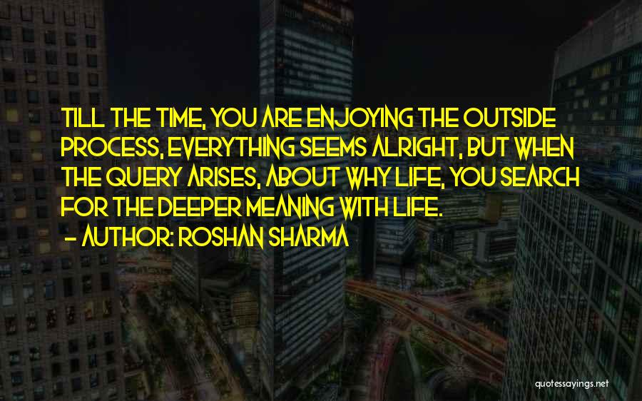 Roshan Sharma Quotes: Till The Time, You Are Enjoying The Outside Process, Everything Seems Alright, But When The Query Arises, About Why Life,