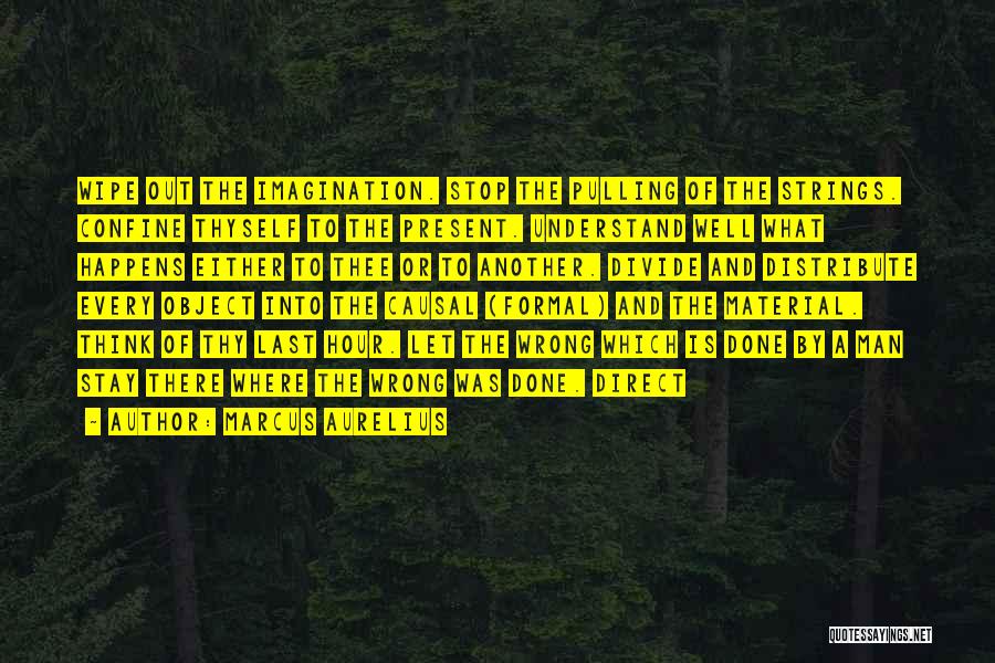 Marcus Aurelius Quotes: Wipe Out The Imagination. Stop The Pulling Of The Strings. Confine Thyself To The Present. Understand Well What Happens Either
