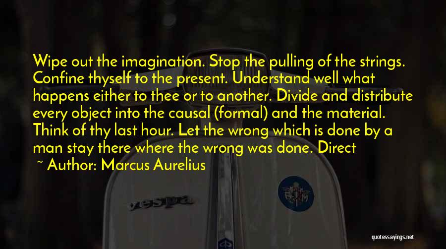 Marcus Aurelius Quotes: Wipe Out The Imagination. Stop The Pulling Of The Strings. Confine Thyself To The Present. Understand Well What Happens Either