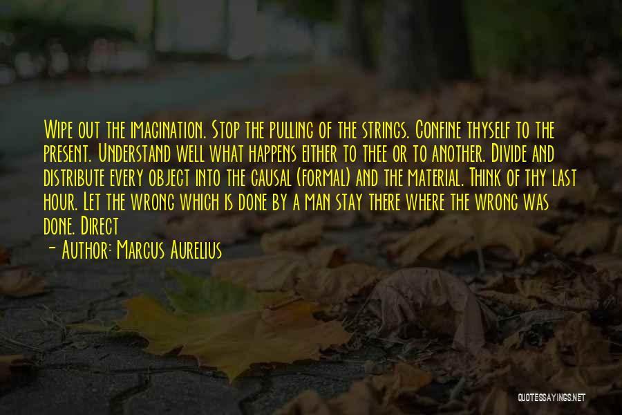 Marcus Aurelius Quotes: Wipe Out The Imagination. Stop The Pulling Of The Strings. Confine Thyself To The Present. Understand Well What Happens Either