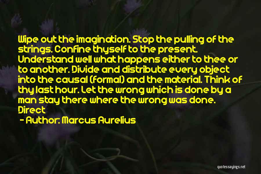 Marcus Aurelius Quotes: Wipe Out The Imagination. Stop The Pulling Of The Strings. Confine Thyself To The Present. Understand Well What Happens Either