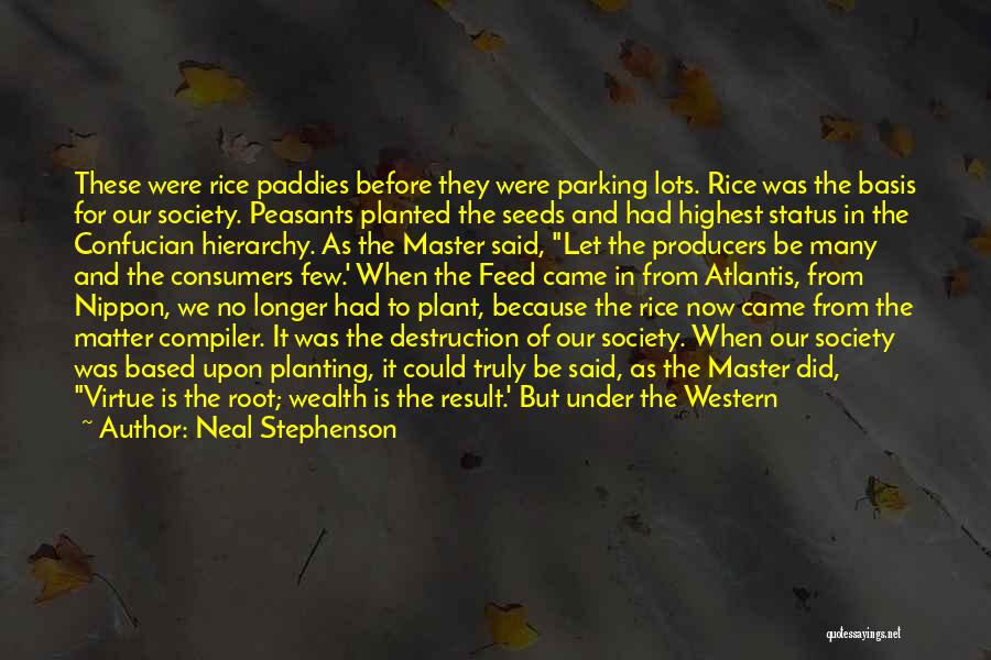 Neal Stephenson Quotes: These Were Rice Paddies Before They Were Parking Lots. Rice Was The Basis For Our Society. Peasants Planted The Seeds