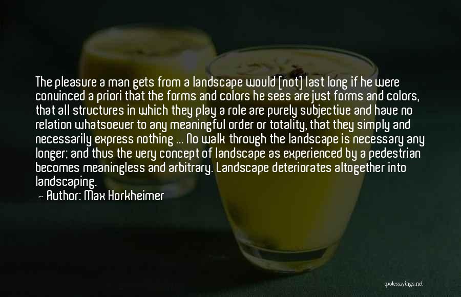 Max Horkheimer Quotes: The Pleasure A Man Gets From A Landscape Would [not] Last Long If He Were Convinced A Priori That The